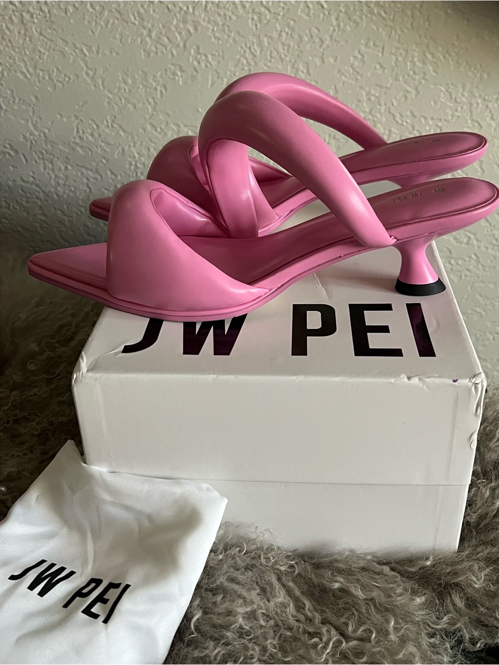JW PEI Bubble Strap Pointed Toe Mule in Hot Pink - Picture 3 of 5